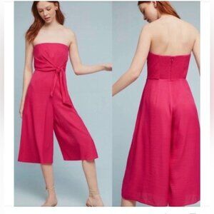 ANTHROPOLOGIE Maeve Brin Strapless Crop Pink Jumpsuit Size 4